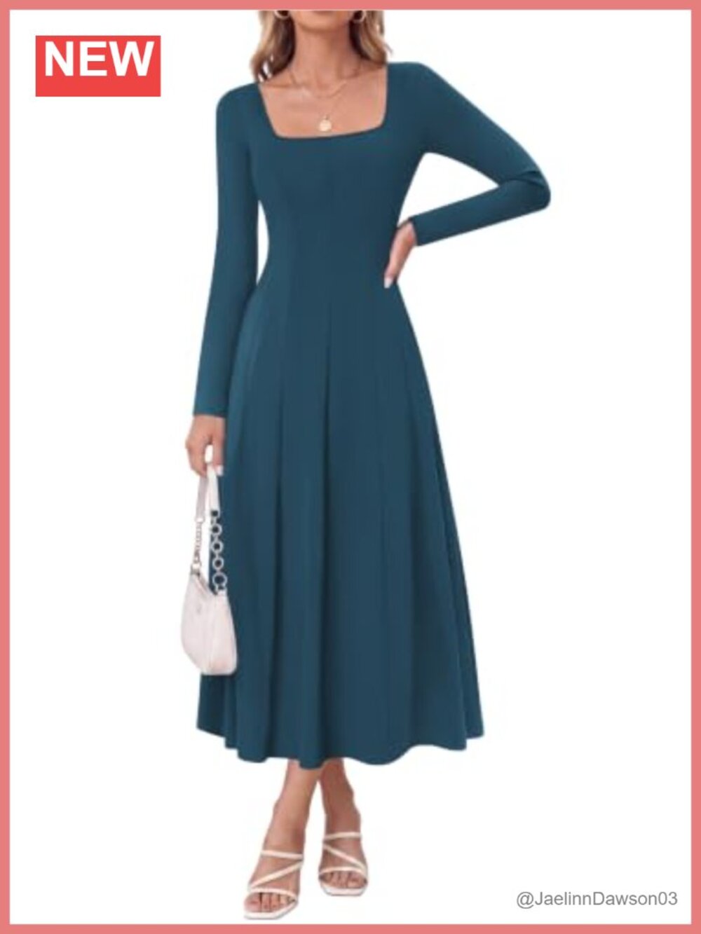 Cotton Blend Midi Dress with Pockets Long Sleeve A-Line Fall Wedding Guest